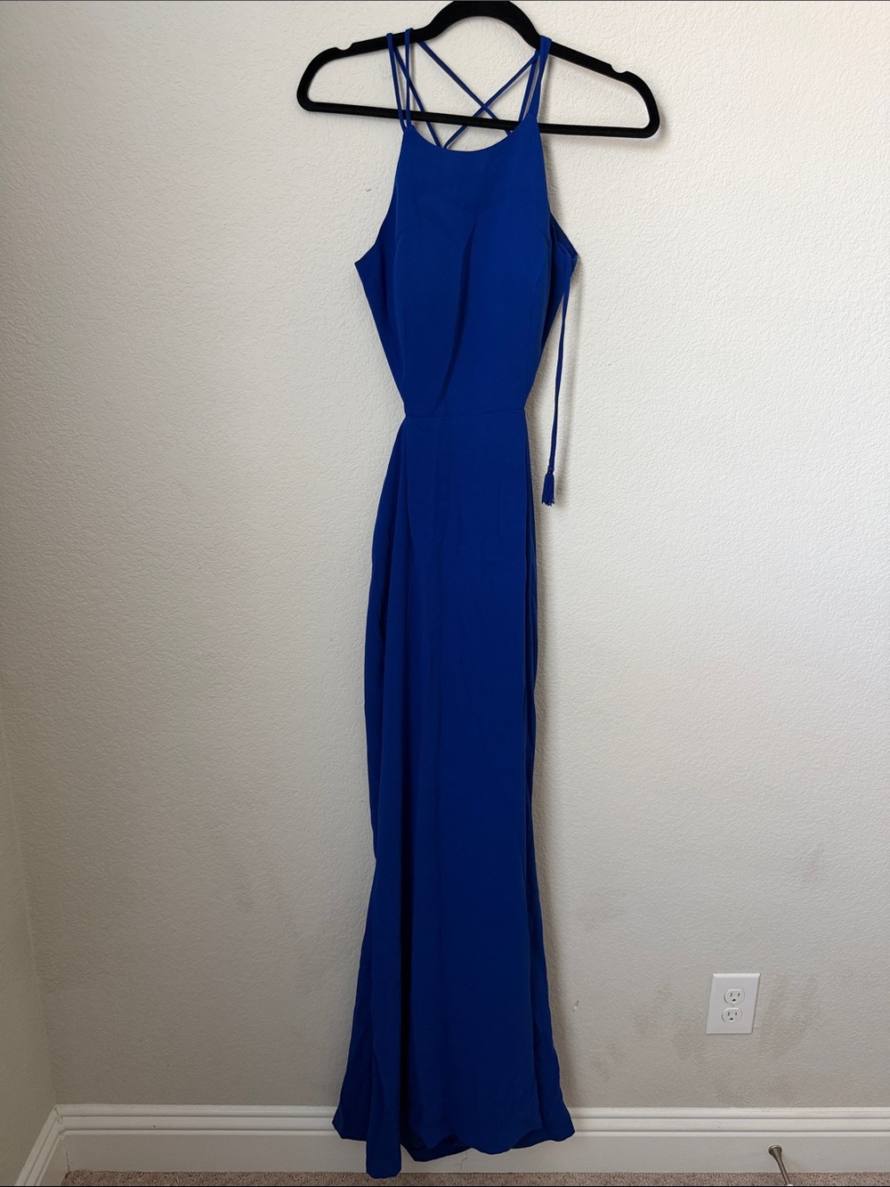 Aidan Mattox Royal Blue Strappy Halter Maxi Dress